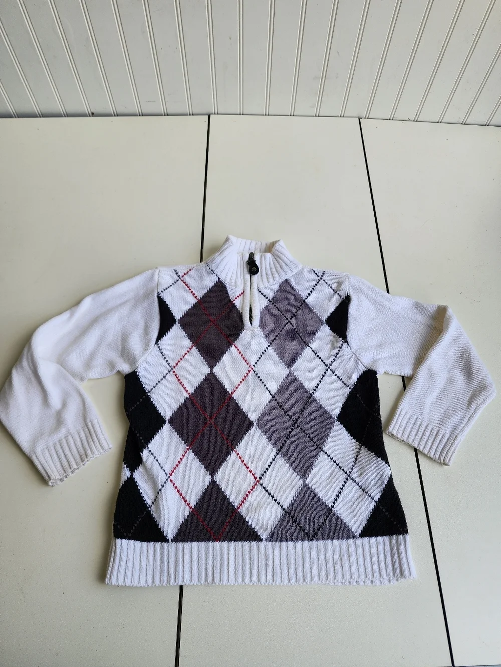 Est. 1989 Place Kids sweater White Gray 1/4 Zip Mock Neck Boys Size S 5/6